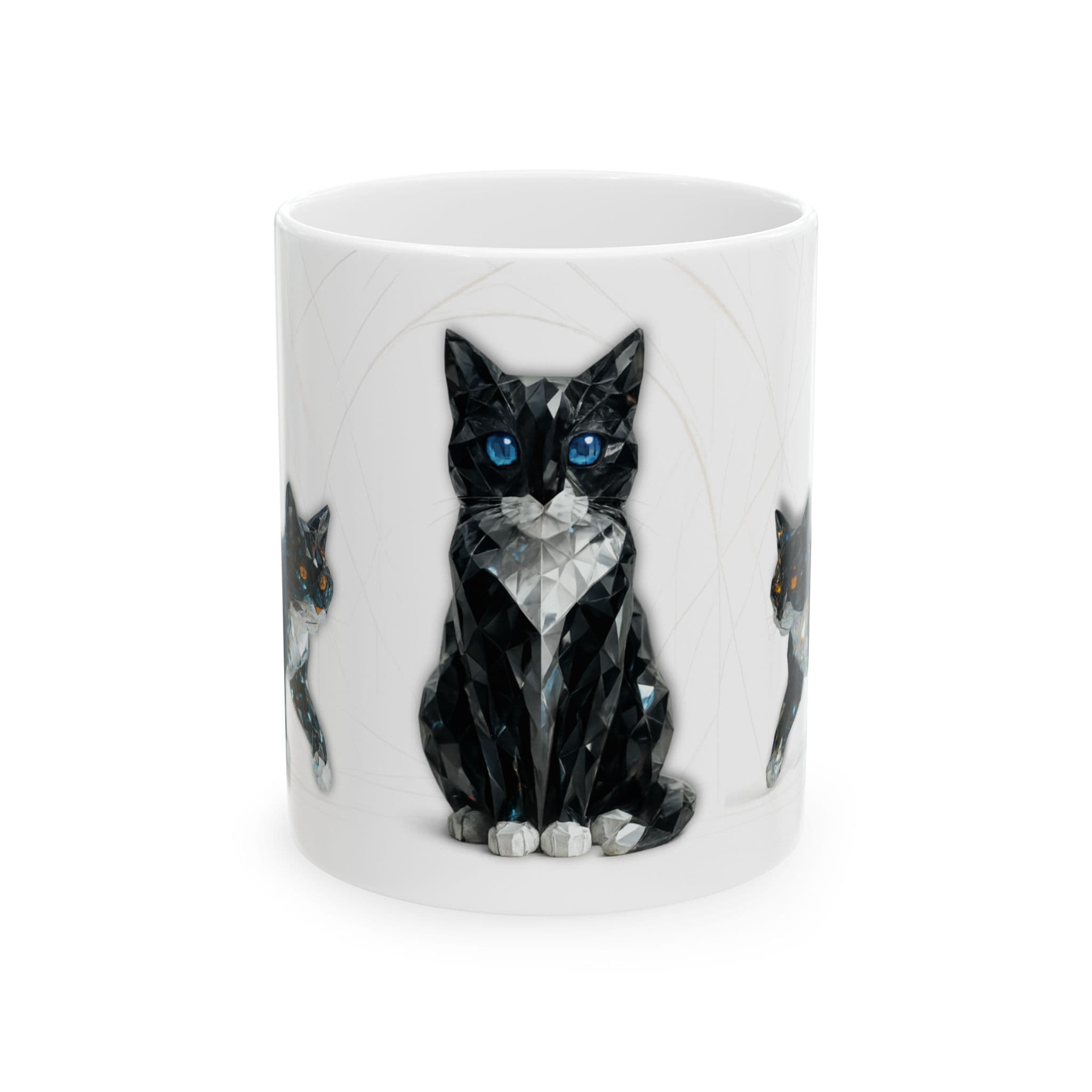 Tuxedo Cat Mug Crystal Glass Style Trio Design Black White Pet Art Unique Gift for Feline Lovers Home Office Decor