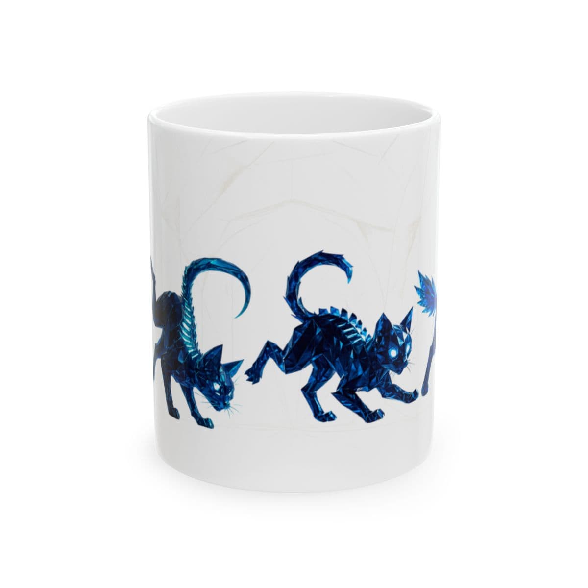 Crystal Blue Cat Mug Action Sequence | Sapphire Feline Acrobat Wrap | Crystal Art Coffee Cup for Pet Lovers and Desk Decor
