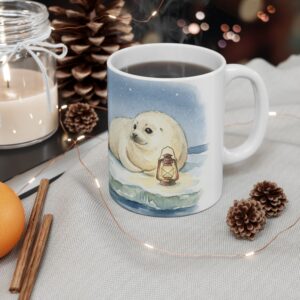 Harp Seal Christmas Mug, Twilight Ice Watercolor Winter Coffee Cup