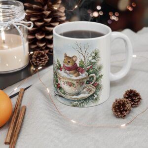 Mouse Christmas Mug, Teacup Watercolor Winter Coffee Cup