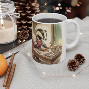 Badger Christmas Mug, Cookie Baking Watercolor Winter Coffee Cup