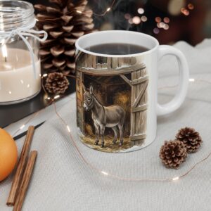 Donkey Christmas Mug, Starlit Stable Watercolor Winter Coffee Cup