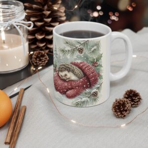 Hedgehog Christmas Mug, Mitten Watercolor Winter Coffee Cup