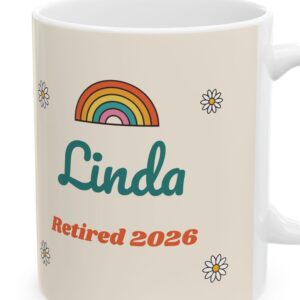 Happy Retirement Mug Personalized, Groovy Rainbow Retirement Gift for Women, photo 5 of 5