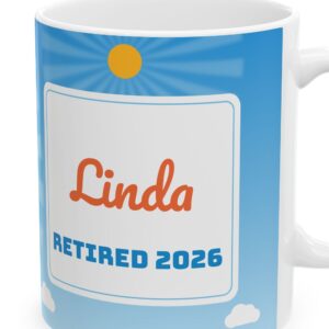 Retirement Mug Personalized with Name, Retired Not Tired Blue Sky, photo 5 of 5