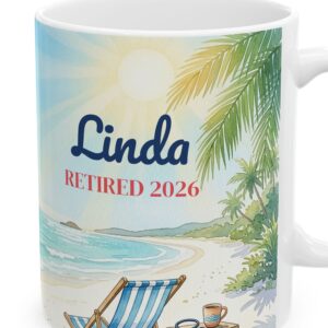 Retired Nurse Mug Personalized with Name, Watercolor Beach, photo 4 of 5