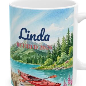Retired Nurse Mug Personalized with Name, Watercolor Mountain Lake, photo 5 of 5