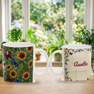 Auntie Mug Personalized Name, Stained Glass Butterflies and Sunflowers Coffee Cup, photo 5 of 5
