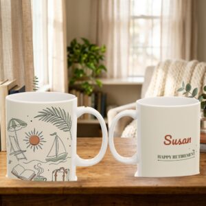 Retirement Mug Personalized, Minimal Line Art Beach Chair Coffee Cup with Custom Name, photo 5 of 5
