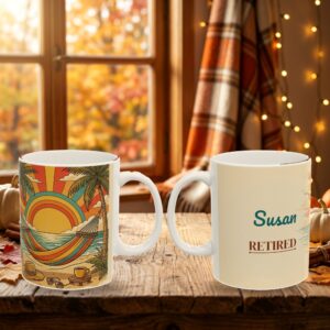 Retirement Mug, Personalized Name Vintage Retro Beach Hammock Retired Coffee Cup, photo 5 of 5