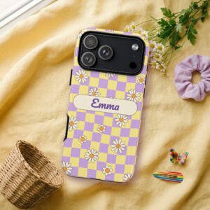 Custom Name Checkered Daisy Phone Case, Retro, photo 3 of 5