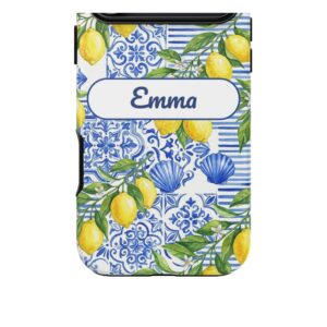 Custom Name Coastal Lemon Phone Case, Blue Tile Watercolor, photo 4 of 5