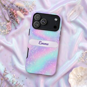 Custom Name Iridescent Zodiac Sign Phone Case, Holographic Stars, photo 3 of 5