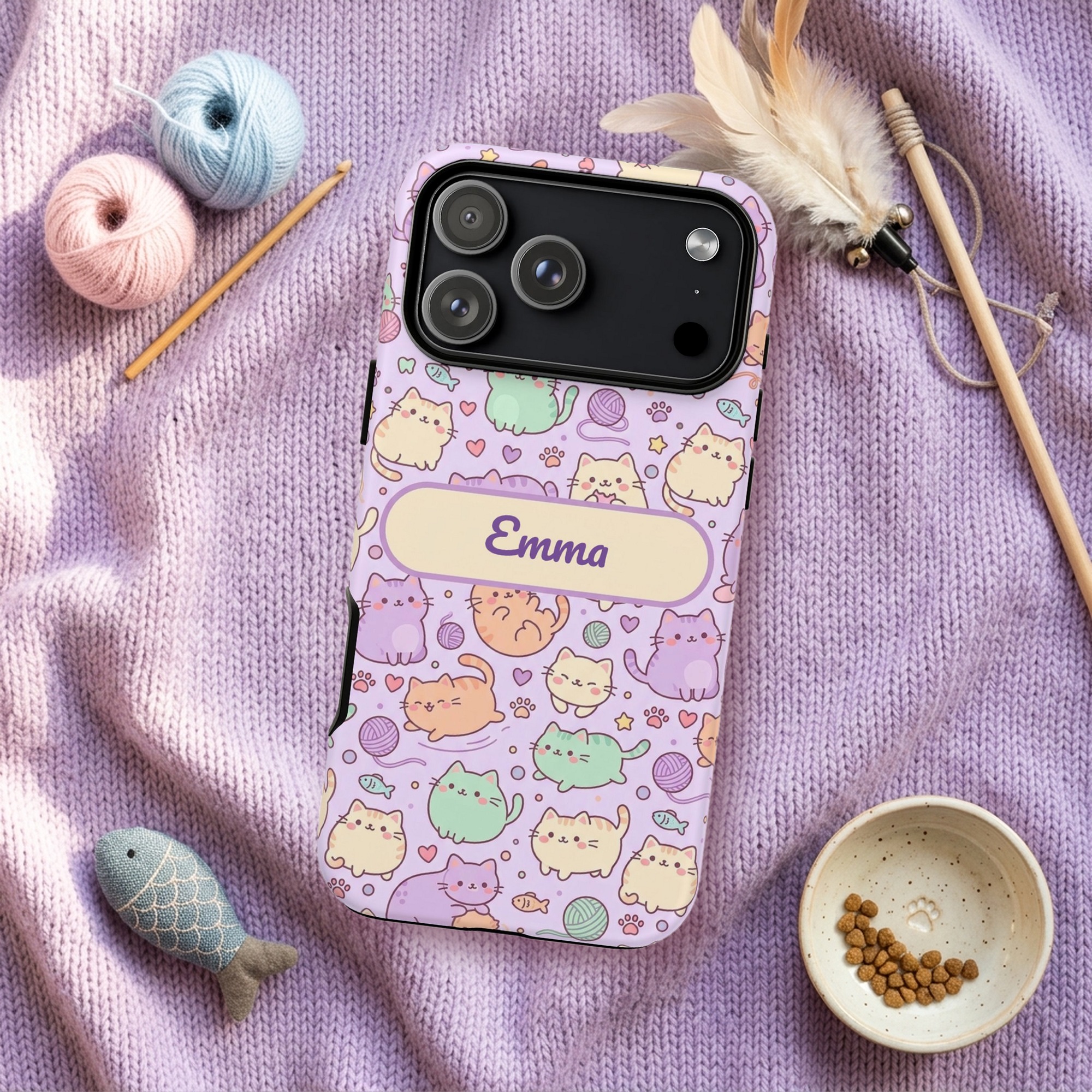 Custom Name Pastel Cat Mom Phone Case, Kawaii Kitty, photo 3 of 5