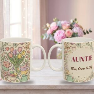 Auntie Mug, Personalized Pastel Floral Coffee Cup with Nieces and Nephews Names (11oz), photo 5 of 5