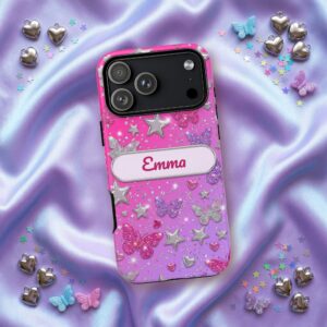 Custom Name Y2K Butterfly Phone Case, Silver Star Glitter, photo 3 of 5