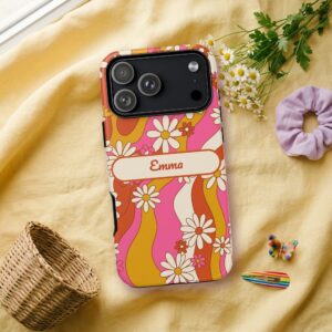 Custom Name 70s Groovy Daisy Phone Case, Wavy Retro, photo 3 of 5
