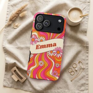 Custom Name 70s Daisy Phone Case, Groovy Ribbon, photo 3 of 5