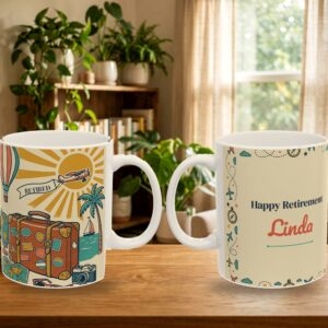 Retirement Coffee Mug Personalized with Name, Vintage Retro Travel Adventure Cup, photo 5 of 5
