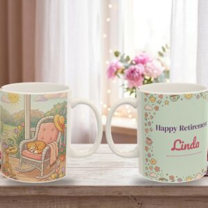 Retirement Coffee Mug Personalized with Name, Pastel Porch Rocking Chair, photo 5 of 5