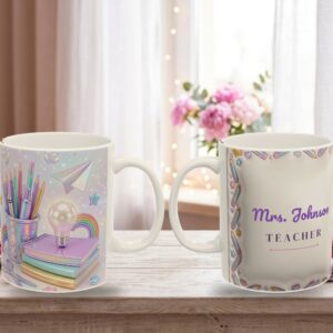 Teacher Mug Personalized with Name, 3D Iridescent Holographic Pencils Coffee Cup, photo 5 of 5