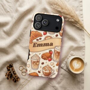 Custom Name Iced Coffee Phone Case, Croissant Latte Cafe, photo 3 of 5