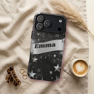 Custom Name Grunge Star Phone Case, Black and Silver, photo 3 of 5