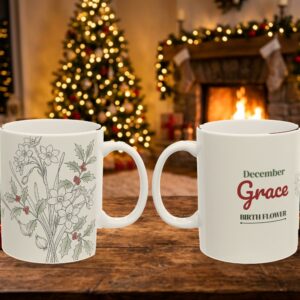 Birth Flower Mug December, Personalized Name, photo 5 of 5