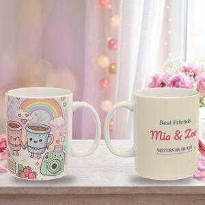 Best Friend Mug Personalized with Names, Pastel Kawaii Sisters by Heart, photo 5 of 5