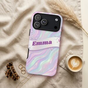 Custom Name Iridescent Pearl Phone Case, Holographic Ribbon, photo 3 of 5