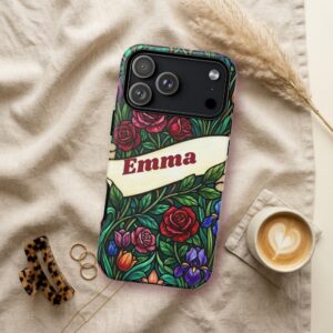 Custom Name Stained Glass Phone Case, Art Nouveau Floral, photo 3 of 5