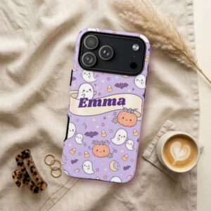 Custom Name Halloween Phone Case, Pastel Ghost and Pumpkin, photo 3 of 5