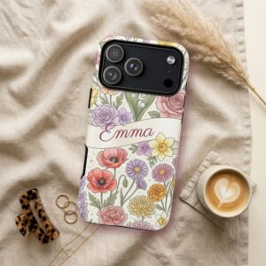 Custom Name Phone Case for iPhone 18 Pro Max, Birth Flower Watercolor Floral Tough Case, photo 3 of 5