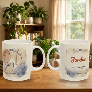 Football Mug Personalized Name, Minimal Line Art Football Fan Custom Coffee Cup, photo 5 of 5