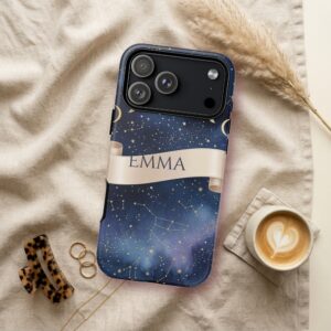Custom Name Watercolor Galaxy Phone Case, Moon Phase Ribbon, photo 3 of 5