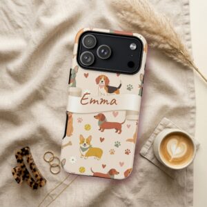 Custom Name Dog Mom Phone Case, Pastel Puppy Pattern, photo 3 of 5
