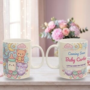 Pregnancy Announcement Mug Personalized, Pastel Kawaii Baby Coming Soon, photo 5 of 5
