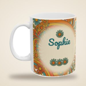 Custom Name Mug, Personalized Retro 70s Sunburst Coffee Cup, photo 5 of 5