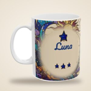 Custom Name Mug, Personalized Stained Glass Moon Sun and Stars Coffee Cup, photo 5 of 5