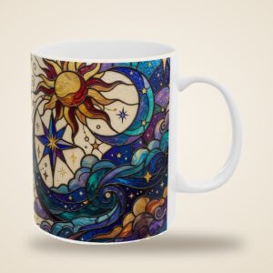 Custom Name Mug, Personalized Stained Glass Moon Sun and Stars Coffee Cup, photo 4 of 5