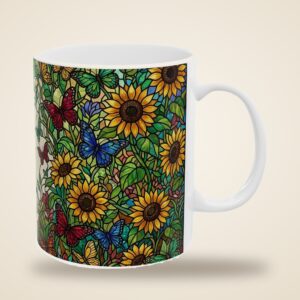 Auntie Mug Personalized Name, Stained Glass Butterflies and Sunflowers Coffee Cup, photo 4 of 5