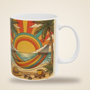 Retirement Mug, Personalized Name Vintage Retro Beach Hammock Retired Coffee Cup, photo 4 of 5