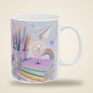 Teacher Mug Personalized with Name, 3D Iridescent Holographic Pencils Coffee Cup, photo 4 of 5
