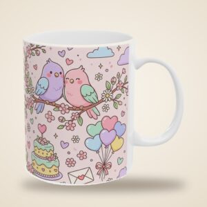Anniversary Mug with Couple Names, Cute Pastel Lovebirds Personalized Coffee Cup, photo 4 of 5