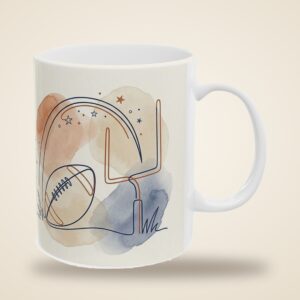 Football Mug Personalized Name, Minimal Line Art Football Fan Custom Coffee Cup, photo 4 of 5