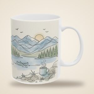 Papa Mug Personalized with Grandkids Names, Minimal Line Art Mountain Lake Coffee Cup, photo 4 of 5