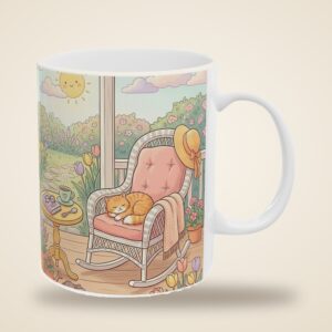 Retirement Coffee Mug Personalized with Name, Pastel Porch Rocking Chair, photo 4 of 5