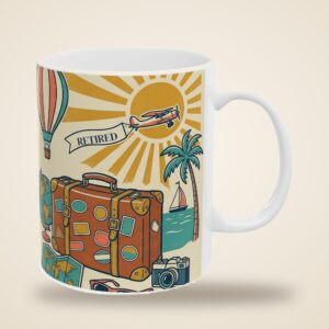 Retirement Coffee Mug Personalized with Name, Vintage Retro Travel Adventure Cup, photo 4 of 5