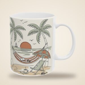 Retirement Coffee Mug Personalized with Name, Minimal Line Art Beach Hammock Cup, photo 4 of 5