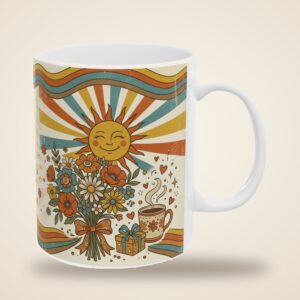 Thank You Mug Personalized with Name, Retro 70s Groovy Sunflower, photo 4 of 5